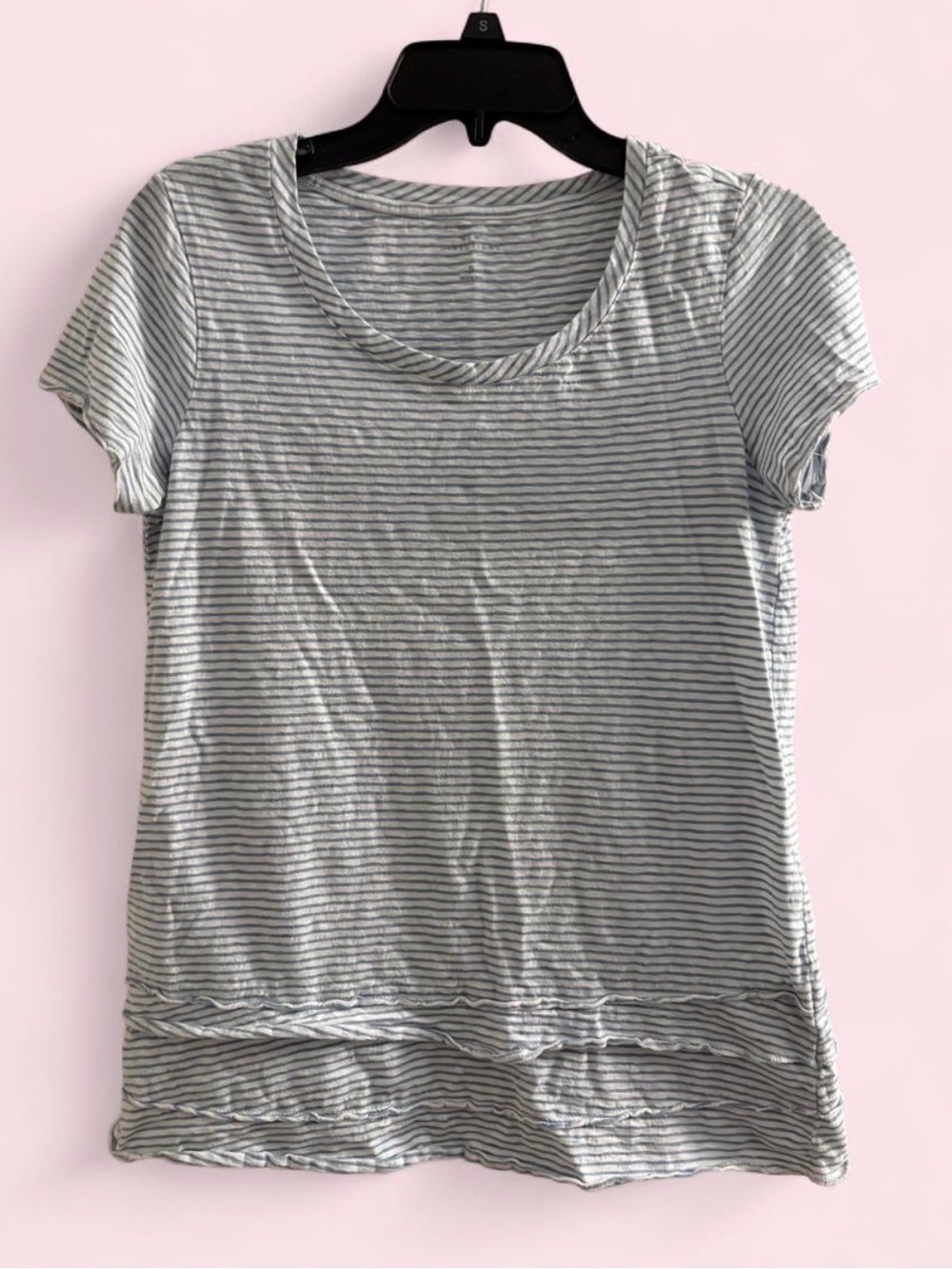 new directions Striped Short-Sleeve Tee in Light Gray and White